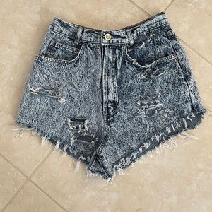 Acid Wash Distressed High Waist Jean Shorts
